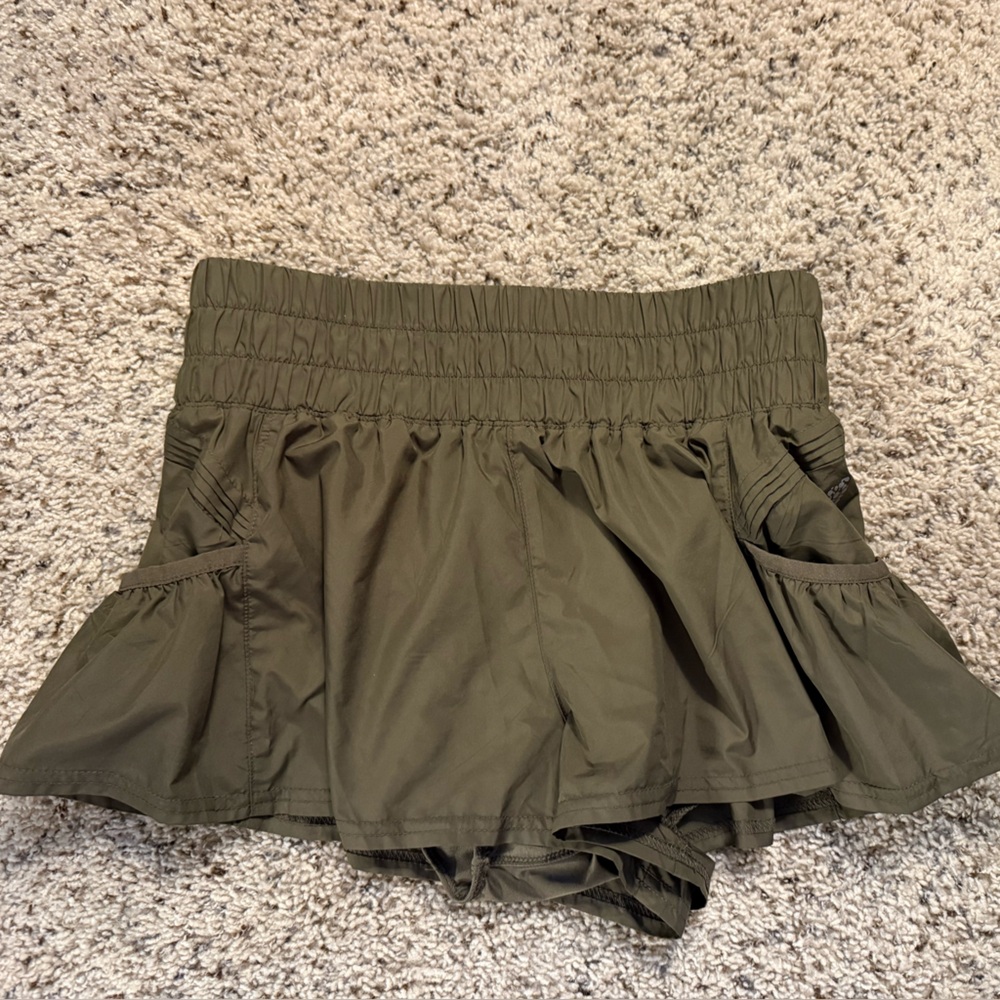 Olive Green “Get Your Flirt On” Free People Movement Women's Shorts
